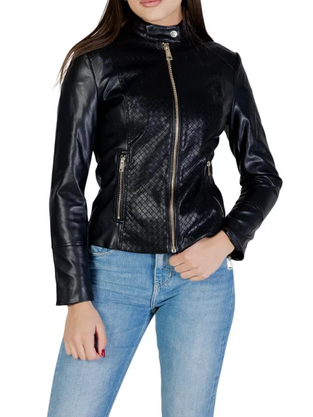 Kurtka skórzana Guess ze stójką czarna