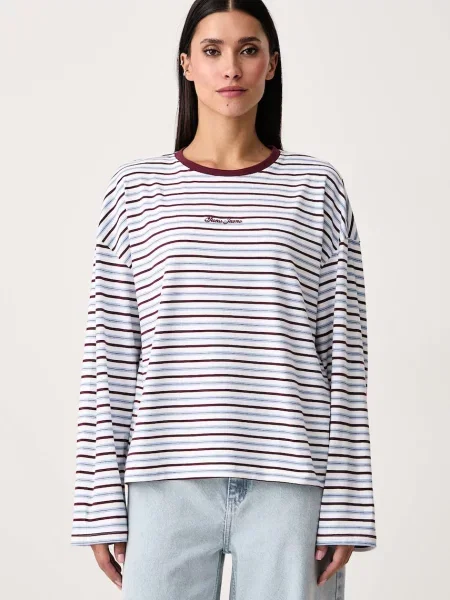 Tricou cu mânecă lungă Guess Jeans alb