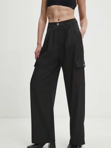 Панталон Answear Lab с широка каройка с висока талия черно