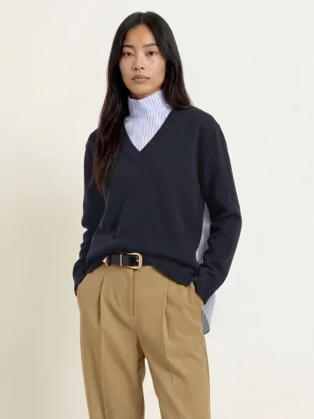 Max & Co. Svetr Lusso Z Kombinace Materiálů tmavě modrá / tmavě modrá bílá