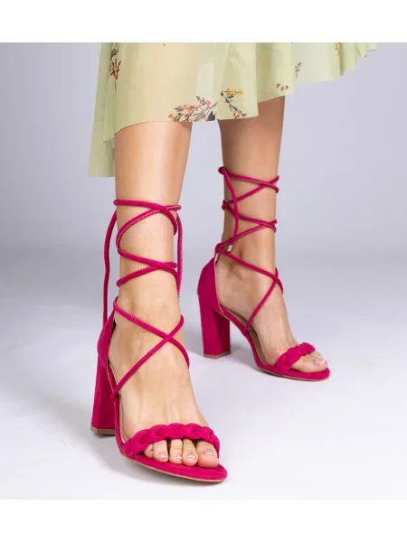 Sandali D/ceo z vezalkami s čipko blok peta roza