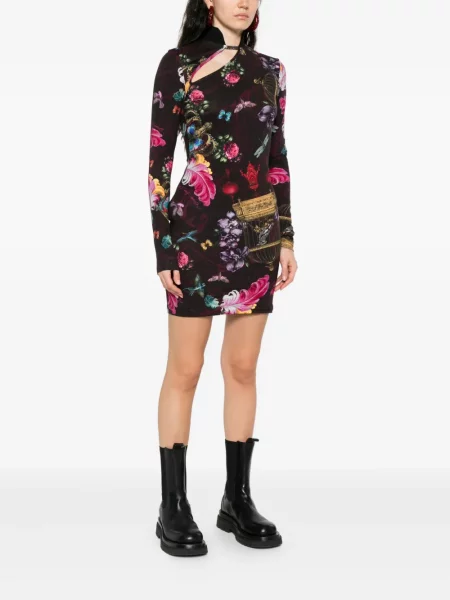 Gėlėtas raštuotas kostiumas džinsinė suknelė Versace Jeans Couture juoda