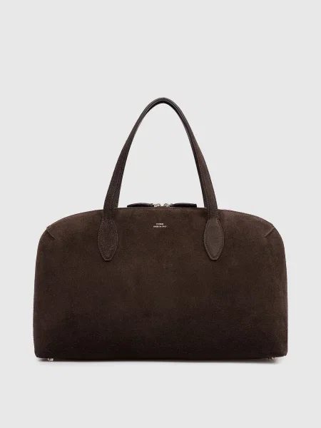 Замшева сумка-тоут з принтом логотипа Toteme коричнева
