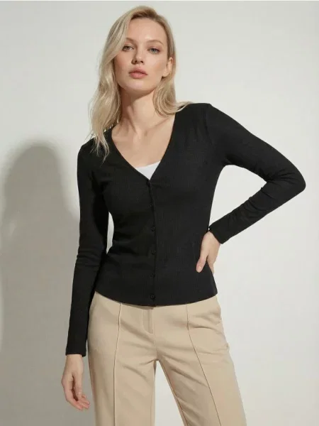 Ребриста блуза з чорний