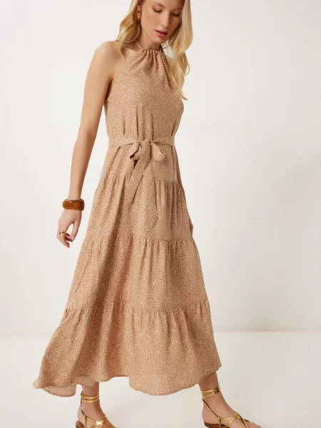 Happiness İstanbul Rochie de vară maro cappuccino alb