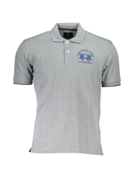 Scurt tricou polo La Martina cu broderie gri
