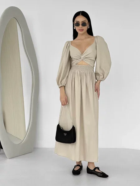 Макси платье Jadone Fashion бежевое
