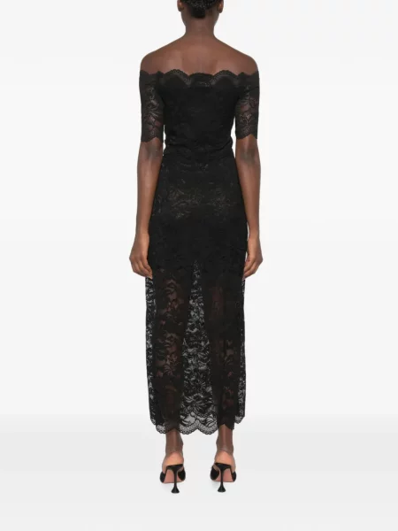 Rochie maxi Rabanne din dantelă cu umerii deschiși negru