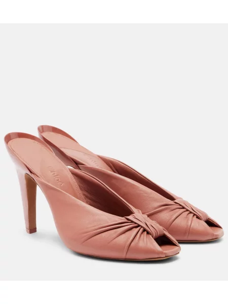 Papuci tip mules Chloé din piele maro