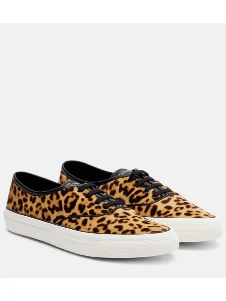 Sneakerși Aquazzura din piele cu imagine cu imprimeu animal print maro