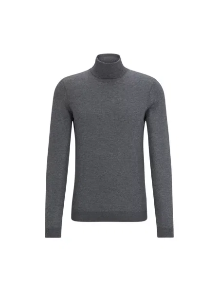 Lniany sweter z golfem Boss szary
