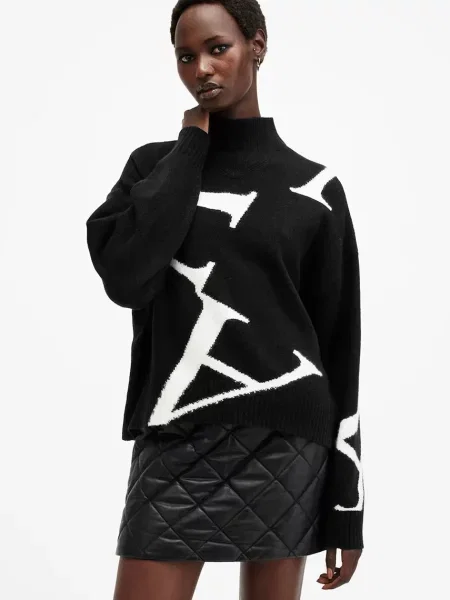 AllSaints pulover din amestec de lana A STAR femei cu guler negru