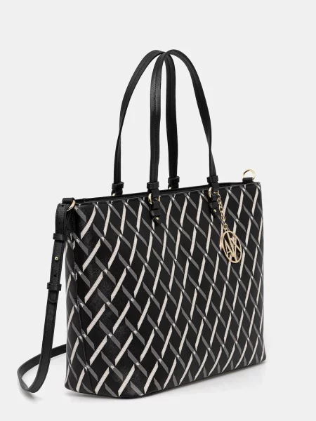 Shopper kabelka Armani Exchange s autogramom z ekologickej kože čierna