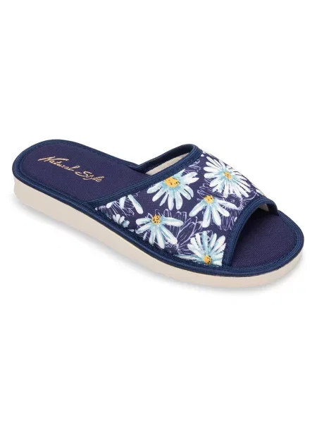 Papuci Natural Style cu model floral albastru