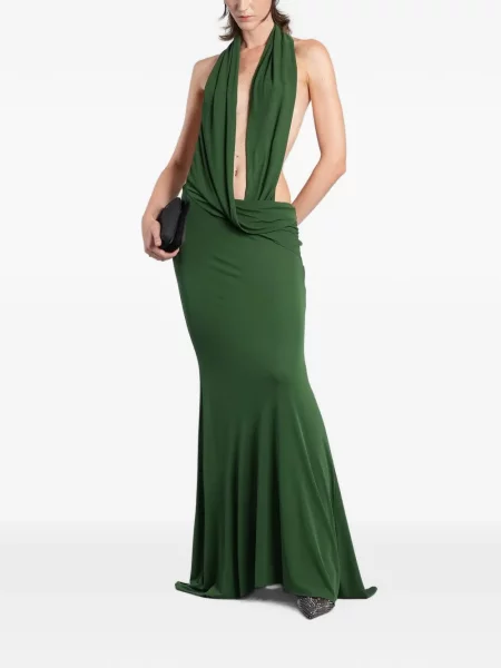 Rochie maxi Alex Perry drapată cu gât halter verde