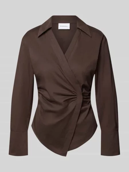 Bluzka o kroju slim fit w stylu kopertowym Comma brązowa