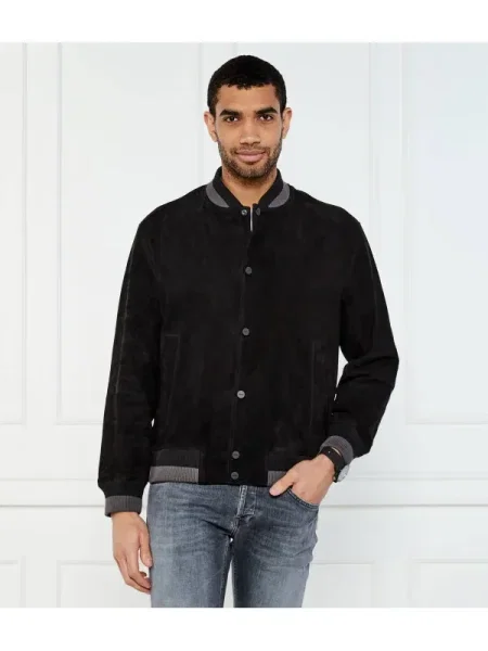 HUGO De piele geacă bomber Ledam negru