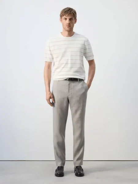 Spodnie slim fit z lnu jasnoszary Mężczyzna 38 MANGO MAN