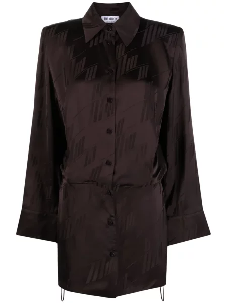 Satynowa sukienka koszulowa The Attico z nadrukiem brązowa