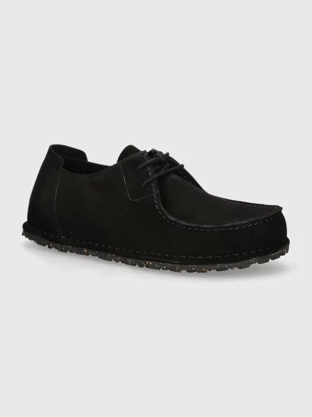 Birkenstock pantofi de piele intoarsa Utti Lace barbati negru
