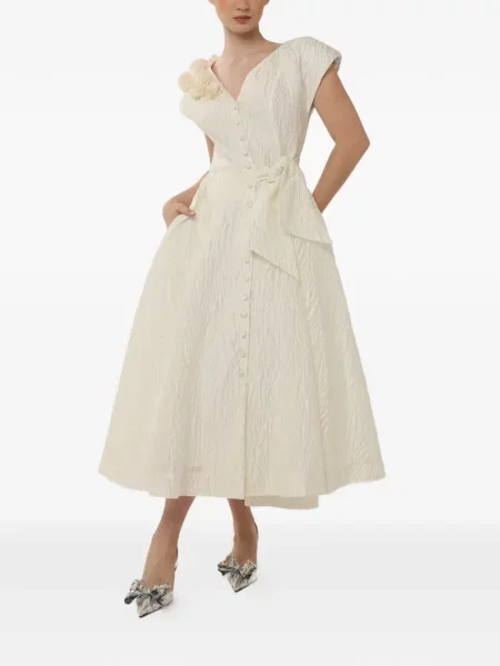 Rochie midi Baruni cu funde cu model floral