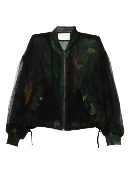 Kurtka bomber Quetsche w kwiatki z nadrukiem tiulowy czarny