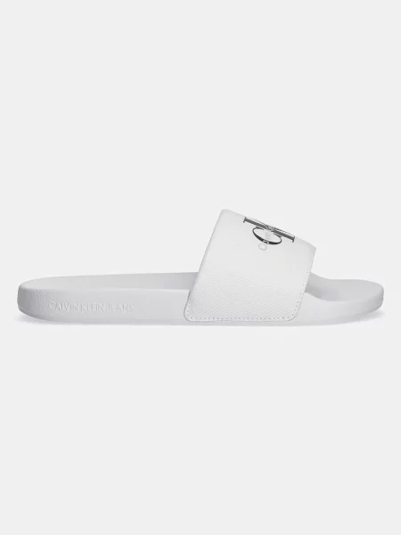 Klapki Calvin Klein Slide Monogram Cv bright white/black białe