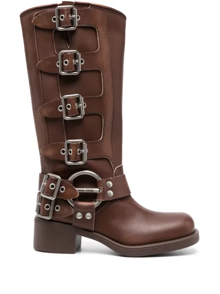 Botine Miu Miu din piele cu cataramă