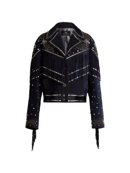 Geanta de piele Etro cu franjuri albastru