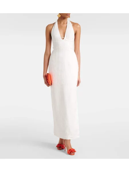 Rochie maxi Sir de in cu gât halter de costum alb