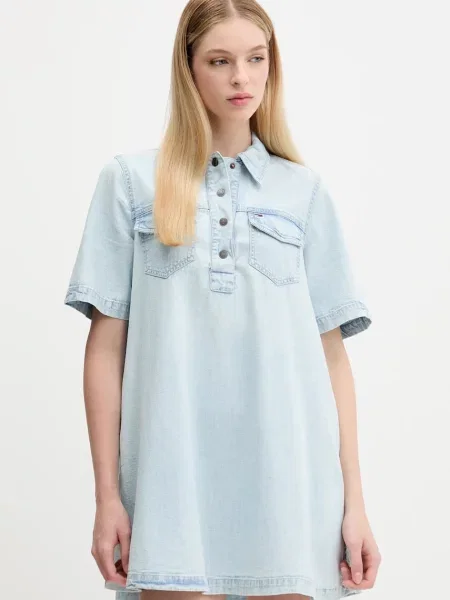 Tommy Jeans rochie jeans mini drept albastru