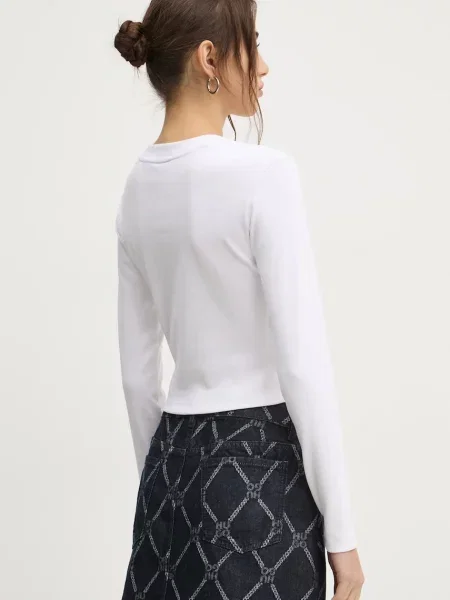 Bluzka krótka z długim rękawem i okrągłym dekoltem model ‘Della’ biała