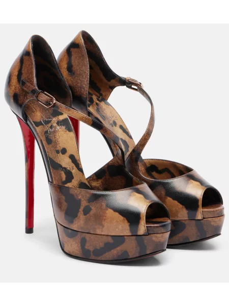 Pantofi cu toc Christian Louboutin din piele cu platformă maro