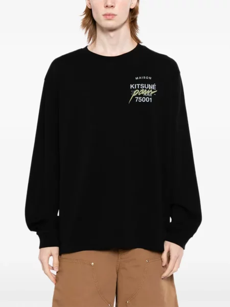 Lung tricou Maison Kitsune cu imagine negru