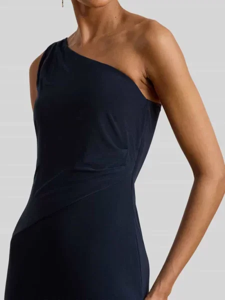 Dopasowana sukienka wieczorowa z wycięciem na jedno ramię Lauren Ralph Lauren granatowa