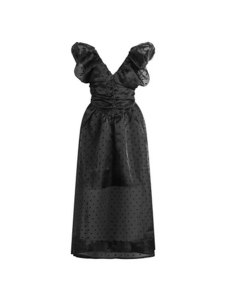 Sukienka z falbankami Ganni z falbankami z organzy czarna