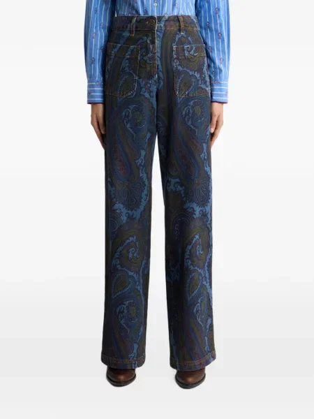 Blugi cu picior larg Etro cu model paisley stretch albastru