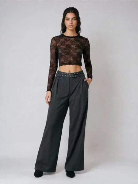 Штани wide leg з темно-сірий сірі