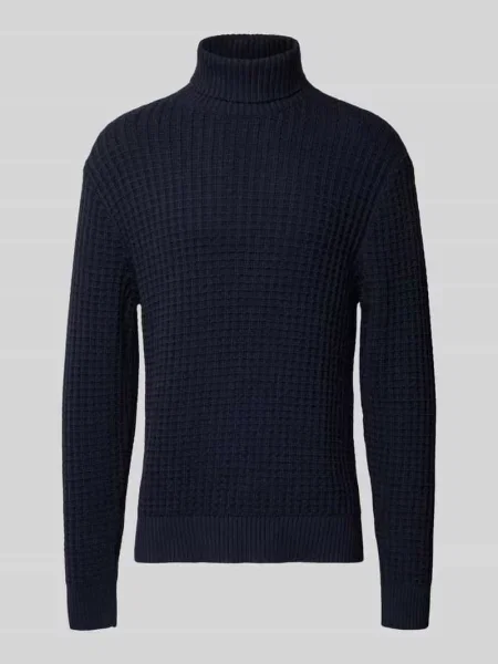 Golf o kroju regular fit z fakturą wafla model ‘TOM’ Selected Homme granatowy