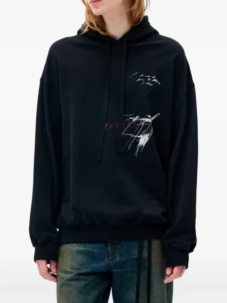 Hanorac cu glugă Ann Demeulemeester cu imagine negru