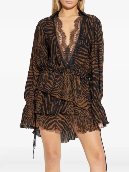 Sukienka Blumarine z nadrukiem koronkowa w zebrę brązowa