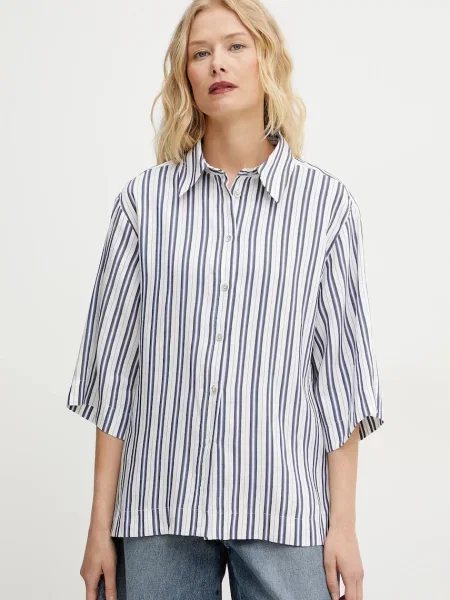 Marella cămașă din amestec de in MANNA femei cu guler clasic relaxed alb