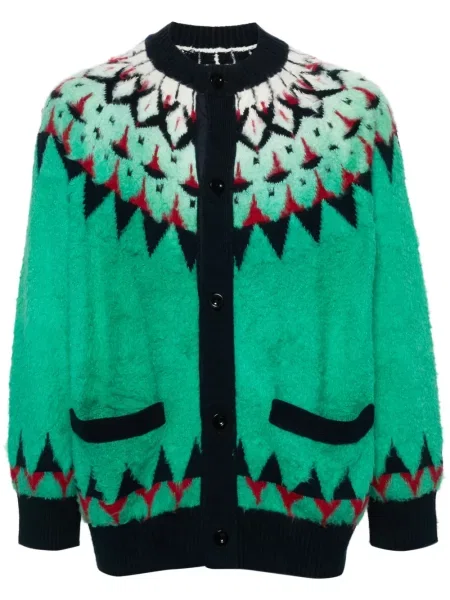 Cardigan Sacai din jacard verde