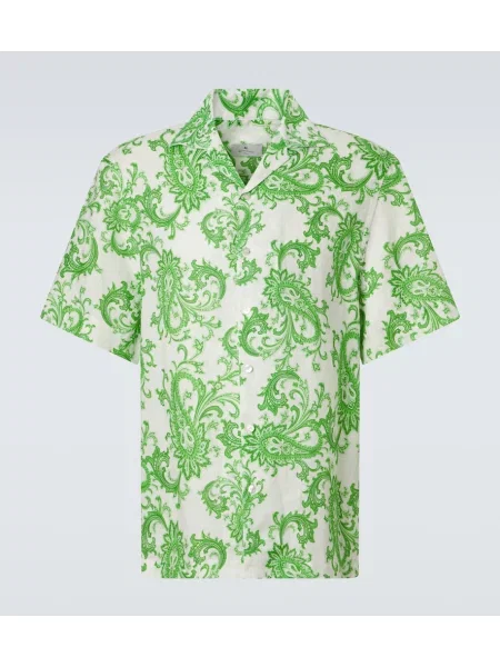 Lněná košile Etro s paisley potiskem bílá