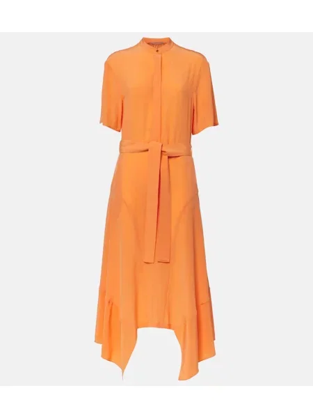 Rochie midi Stella Mccartney de mătase până la genunchi de costum portocaliu
