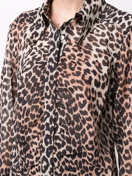 Cămașă Ganni cu imagine cu model leopard maro