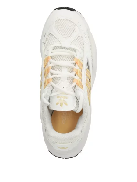 Pruhované kalhoty Adidas s výšivkou se síťovinou červené