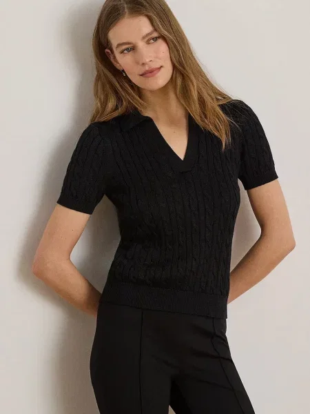 Lauren Ralph Lauren sveter s krátkym rukávom dámsky s viskózou čierna