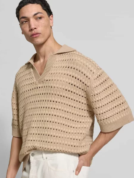 Koszulka polo o kroju relaxed fit z dodatkiem Maison Kitsune beżowa