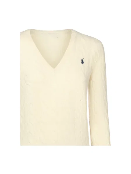 Sweter Polo Ralph Lauren z dekoltem w serek wełniany beżowy